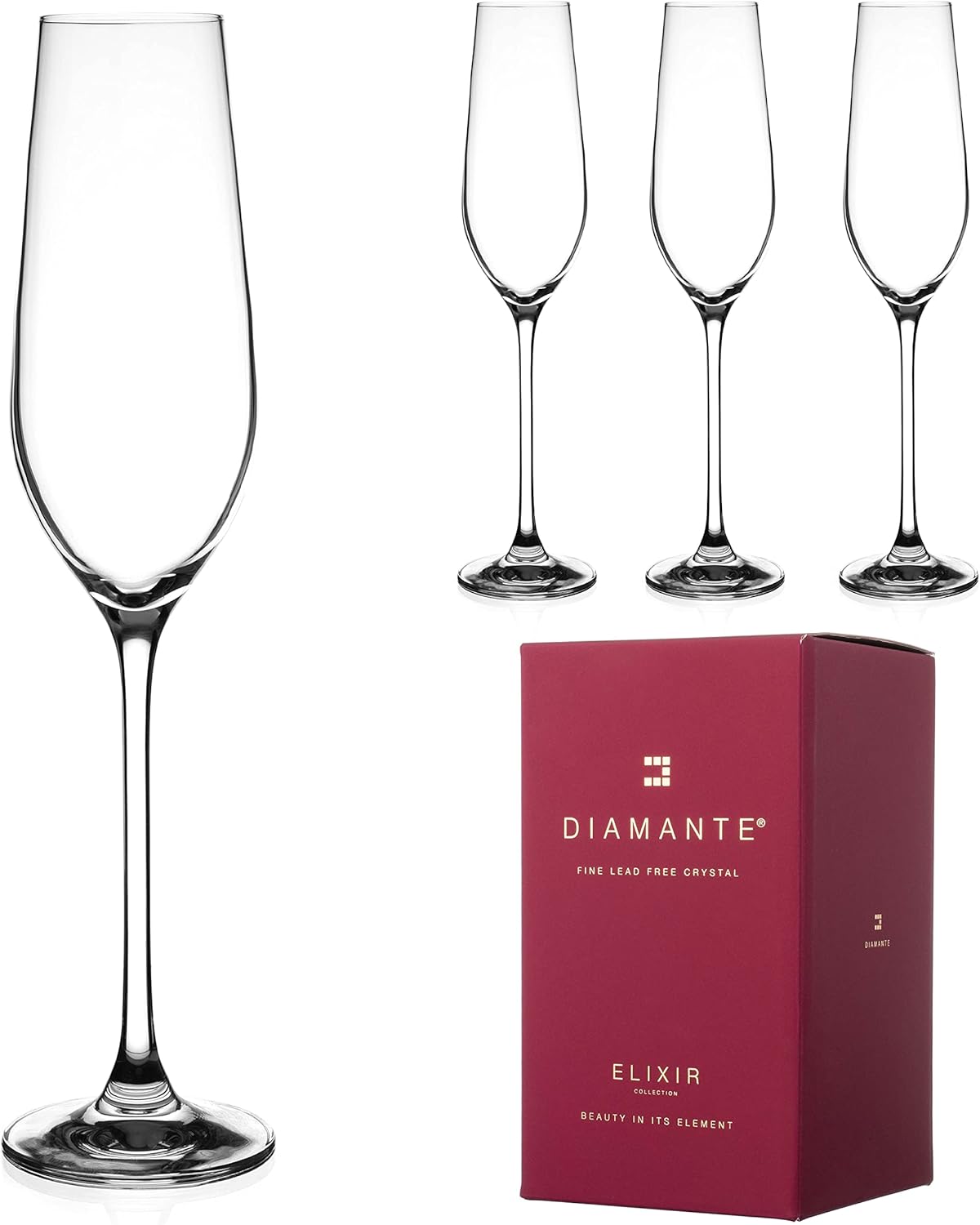 DIAMANTE Champagne Flutes Crystal Prosecco Glasses - ‘Auris’ Collection Undecorated Crystal - Set of 4-1