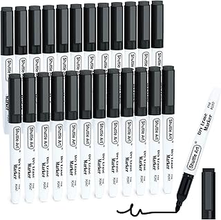 Magnetic Whiteboard Pens Black, Shuttle Art 25 Pack Black Whiteboard Markers with Erase, Fine Point Dry Wipe Markers for Writing on Whiteboards, Planner, Glass for School Office Home