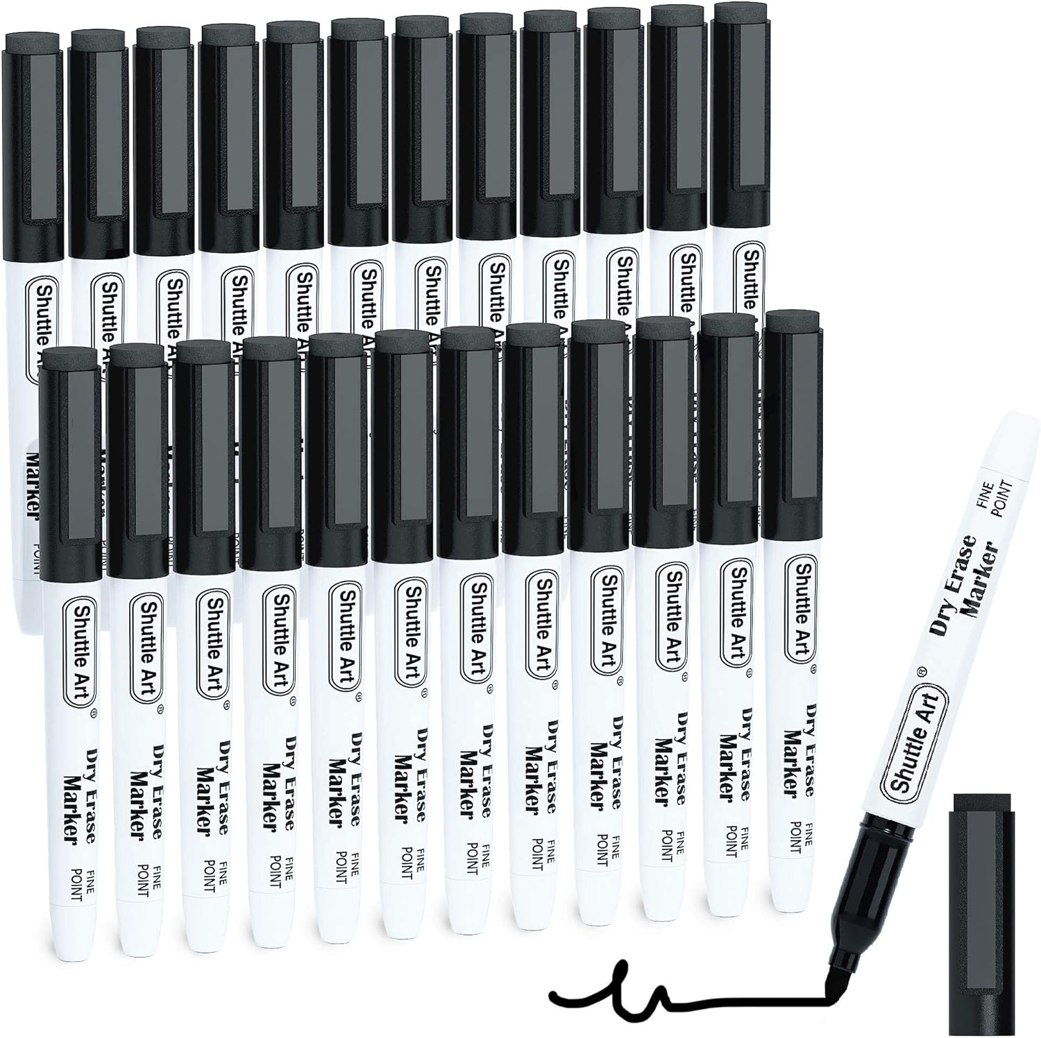 Magnetic Whiteboard Pens Black, Shuttle Art 25 Pack Black Whiteboard Markers with Erase, Fine Point Dry Wipe Markers for Writing on Whiteboards, Planner, Glass for School Office Home-0