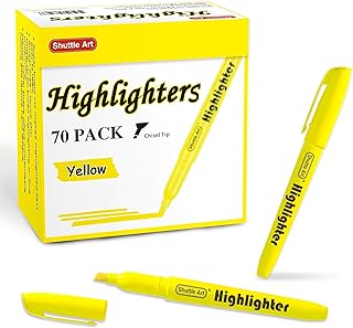 Shuttle Art 70 Pack Highlighters, Yellow Highlighters with Versatile Chisel Tip, Highlighter Markers Bulk in Vibrant Color for Highlighting as Office, School Supplies