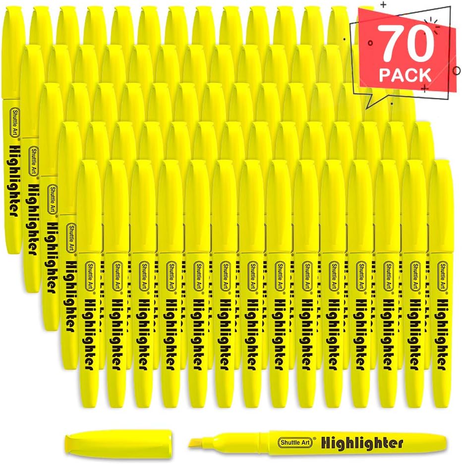 Shuttle Art 70 Pack Highlighters, Yellow Highlighters with Versatile Chisel Tip, Highlighter Markers Bulk in Vibrant Color for Highlighting as Office, School Supplies-1