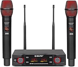 G-MARK EW100 UHF 2 Channel Wireless Microphone System, 2 Cordless Handheld Microphones, Ideal for Home Karaoke, Church, Wedding, Party