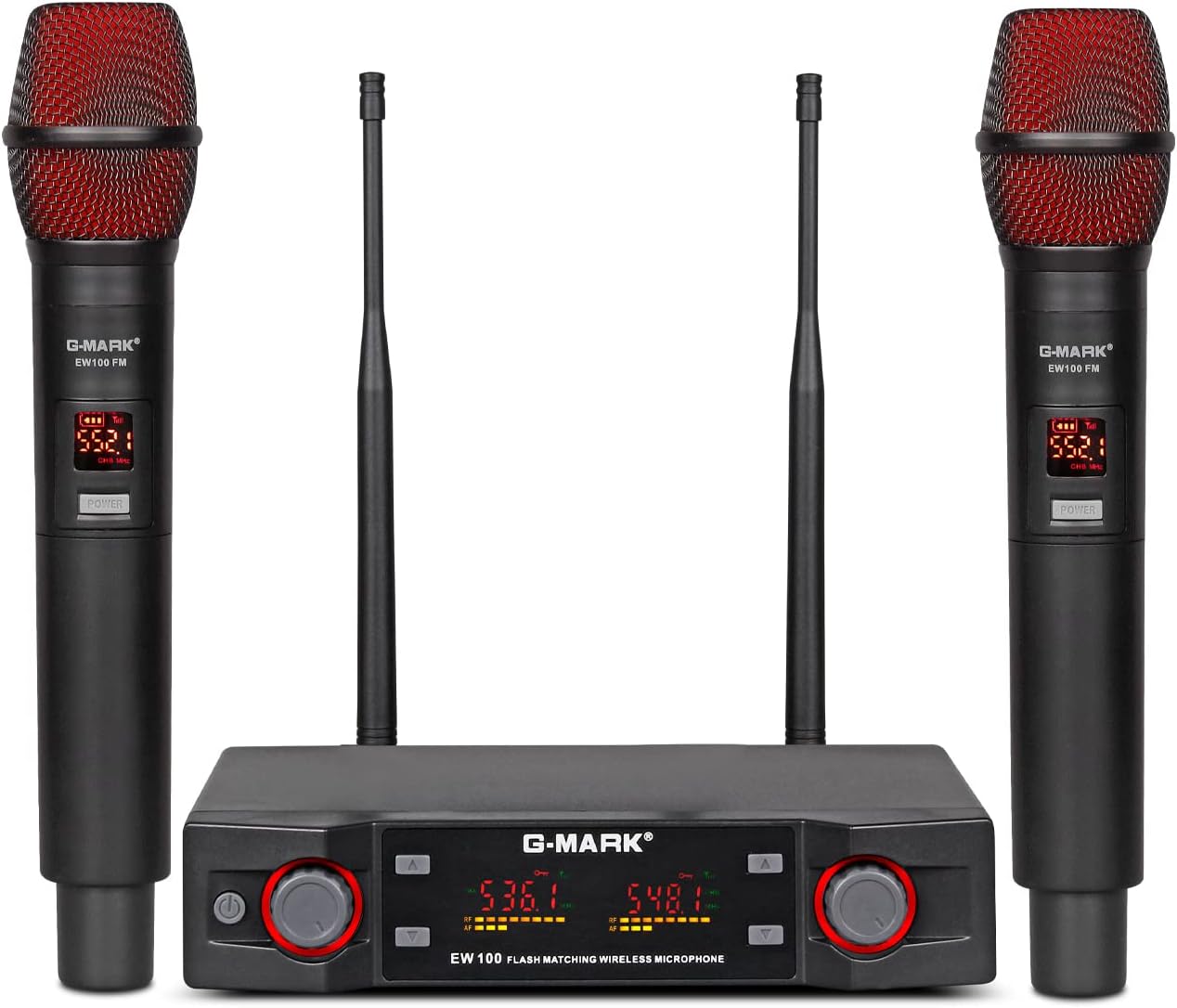 G-MARK EW100 UHF 2 Channel Wireless Microphone System, 2 Cordless Handheld Microphones, Ideal for Home Karaoke, Church, Wedding, Party-0