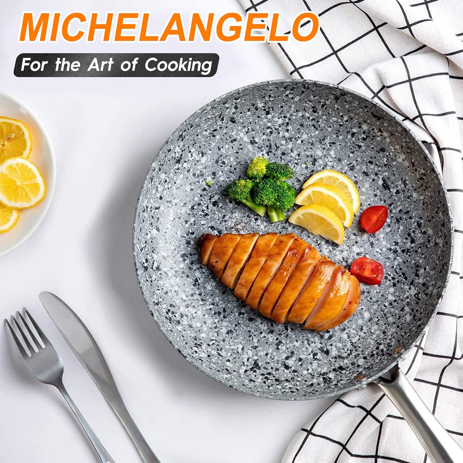 MICHELANGELO 30CM Frying Pan with Lid, Non Stick Frying Pan, Stone-Derived Coating Granite Frying Pan, Stone Frying Pan, Oven Safe, Induction Compatible-5