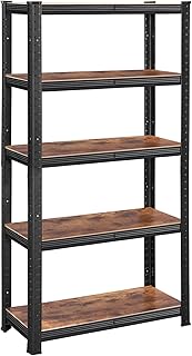 SONGMICS Shelving Unit, 30 x 75 x 150 cm, 650 kg Load Capacity (130 kg per Shelf), Industrial, Adjustable Storage Shelves, for Living Room, Kitchen, Garage, Rustic Brown and Black GLR030B01