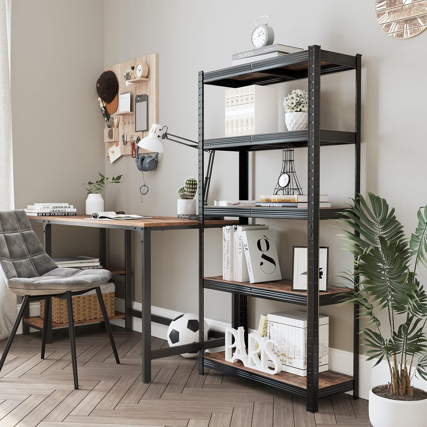 SONGMICS Shelving Unit, 30 x 75 x 150 cm, 650 kg Load Capacity (130 kg per Shelf), Industrial, Adjustable Storage Shelves, for Living Room, Kitchen, Garage, Rustic Brown and Black GLR030B01-1