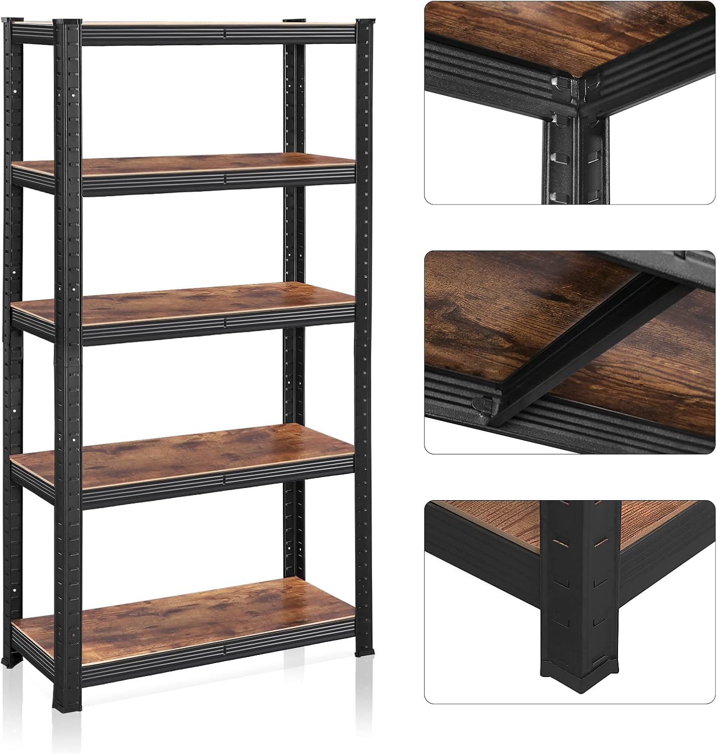 SONGMICS Shelving Unit, 30 x 75 x 150 cm, 650 kg Load Capacity (130 kg per Shelf), Industrial, Adjustable Storage Shelves, for Living Room, Kitchen, Garage, Rustic Brown and Black GLR030B01-3