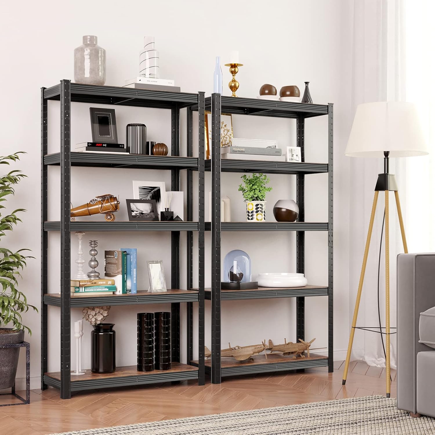 SONGMICS Shelving Unit, 30 x 75 x 150 cm, 650 kg Load Capacity (130 kg per Shelf), Industrial, Adjustable Storage Shelves, for Living Room, Kitchen, Garage, Rustic Brown and Black GLR030B01-6