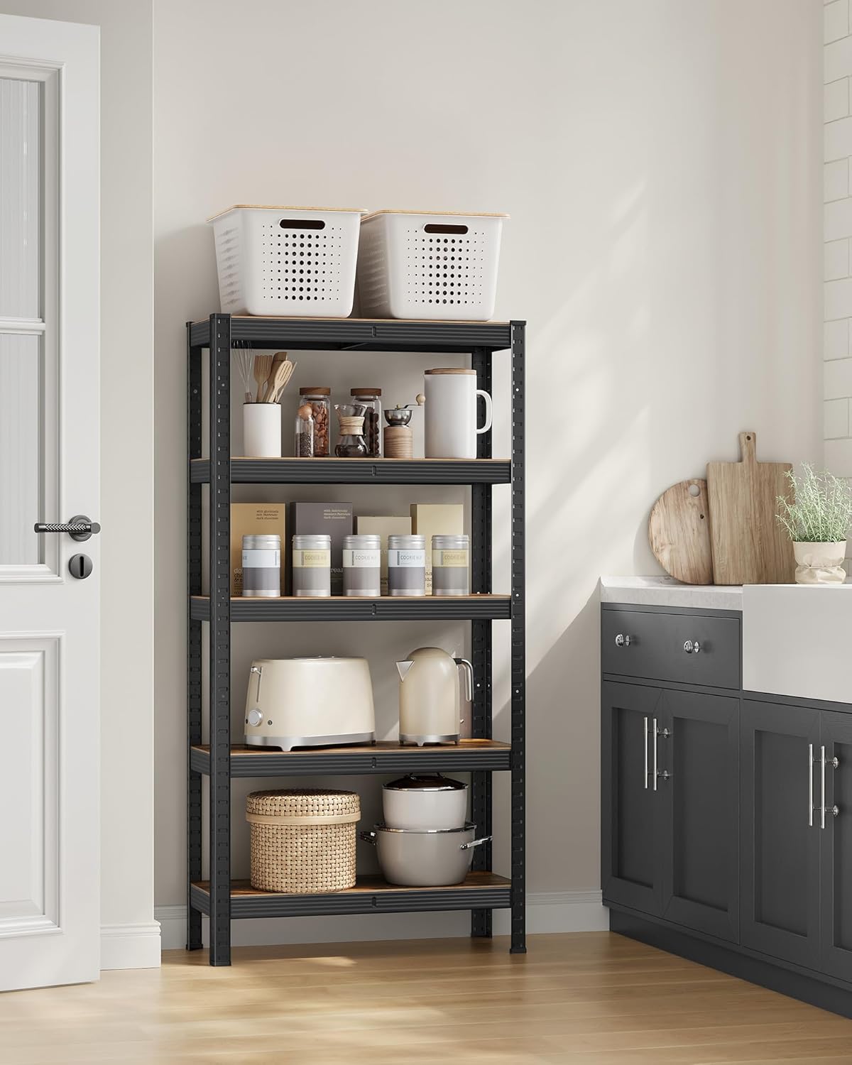 SONGMICS Shelving Unit, 30 x 75 x 150 cm, 650 kg Load Capacity (130 kg per Shelf), Industrial, Adjustable Storage Shelves, for Living Room, Kitchen, Garage, Rustic Brown and Black GLR030B01-8