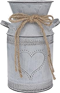 Fovasen Metal Shabby Chic Flower Vase Rustic Jug Vase Vintage Grey Vase for Flowers with Love-Shaped Designed for Living Room Wedding Garden Office Christmas Decor - 7.5" H