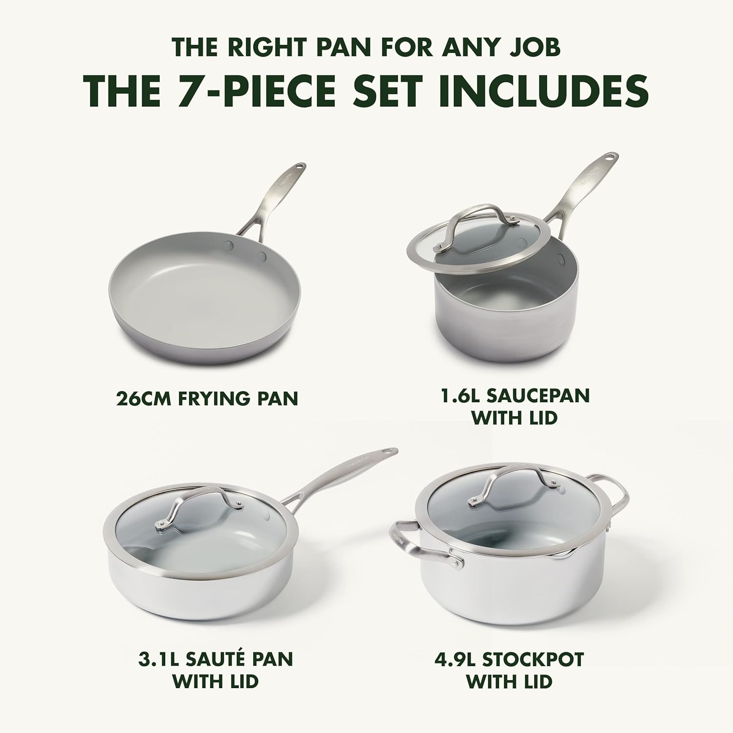 GreenPan Venice Pro Tri-Ply Stainless Steel Healthy Ceramic Non-Stick 7 Piece Cookware Pots and Pans Set, PFAS Free, Multi Clad, Induction, Oven Safe, Silver-4