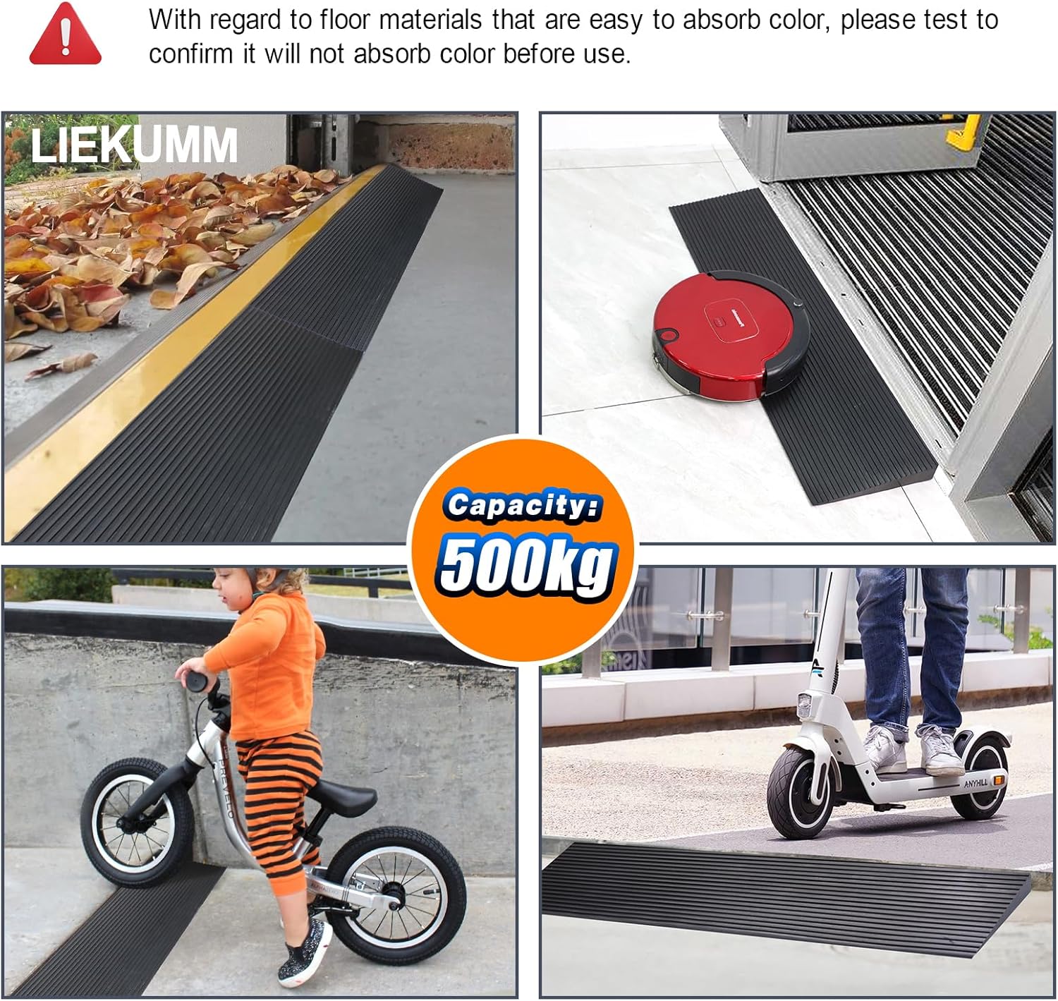 LIEKUMM Threshold Ramp, 1.5cm Rise Rubber Ramp, 500KG Capacity Non-Slip Surface Wheelchairs Ramps for Bicycles, Scooter, Curb Ramps for Driveways, Steps, Stairs-1