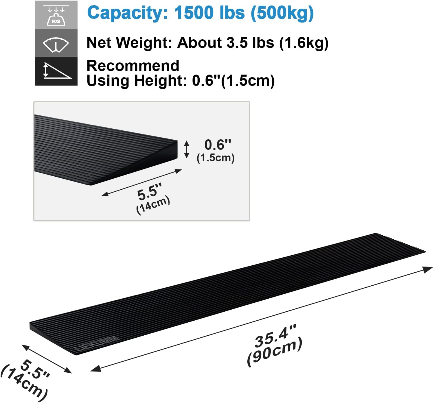 LIEKUMM Threshold Ramp, 1.5cm Rise Rubber Ramp, 500KG Capacity Non-Slip Surface Wheelchairs Ramps for Bicycles, Scooter, Curb Ramps for Driveways, Steps, Stairs-2