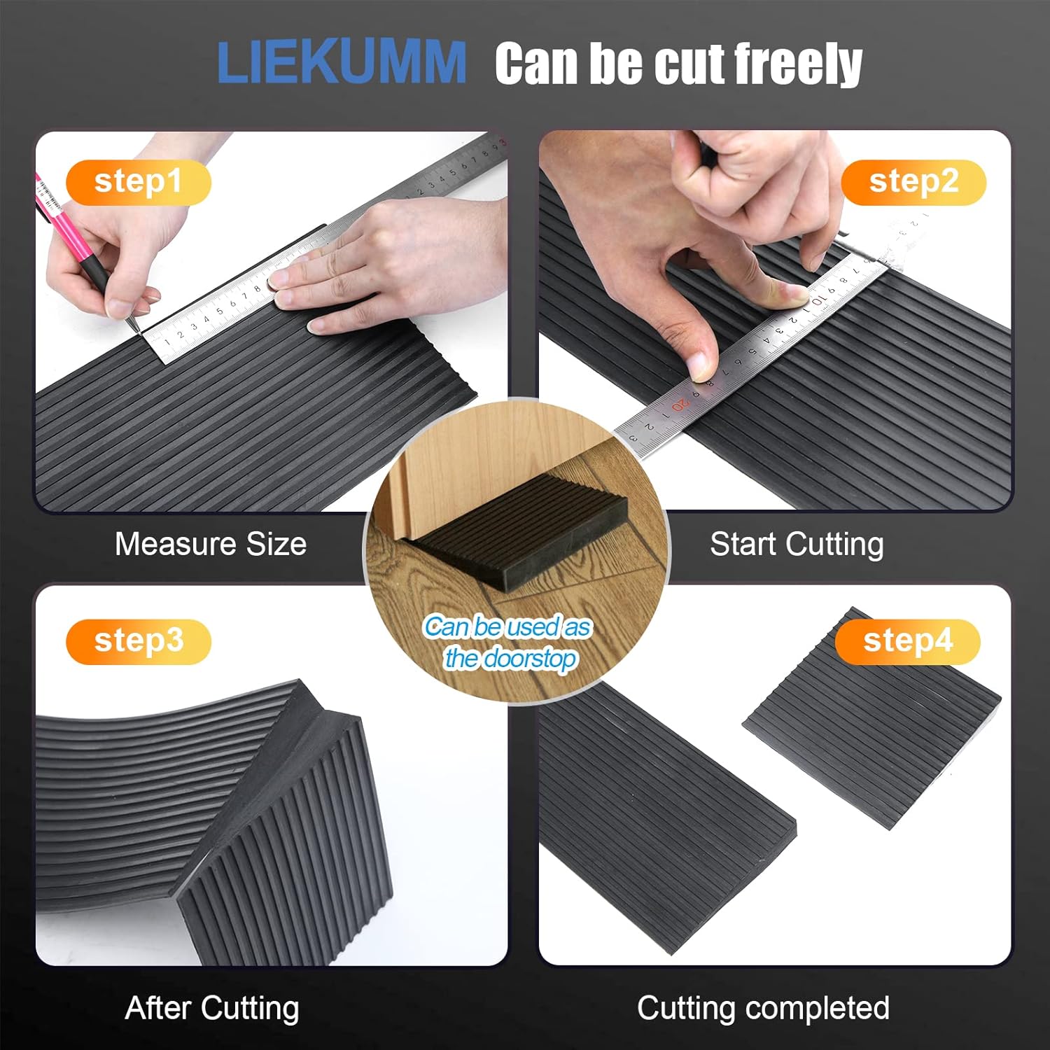 LIEKUMM Threshold Ramp, 1.5cm Rise Rubber Ramp, 500KG Capacity Non-Slip Surface Wheelchairs Ramps for Bicycles, Scooter, Curb Ramps for Driveways, Steps, Stairs-4