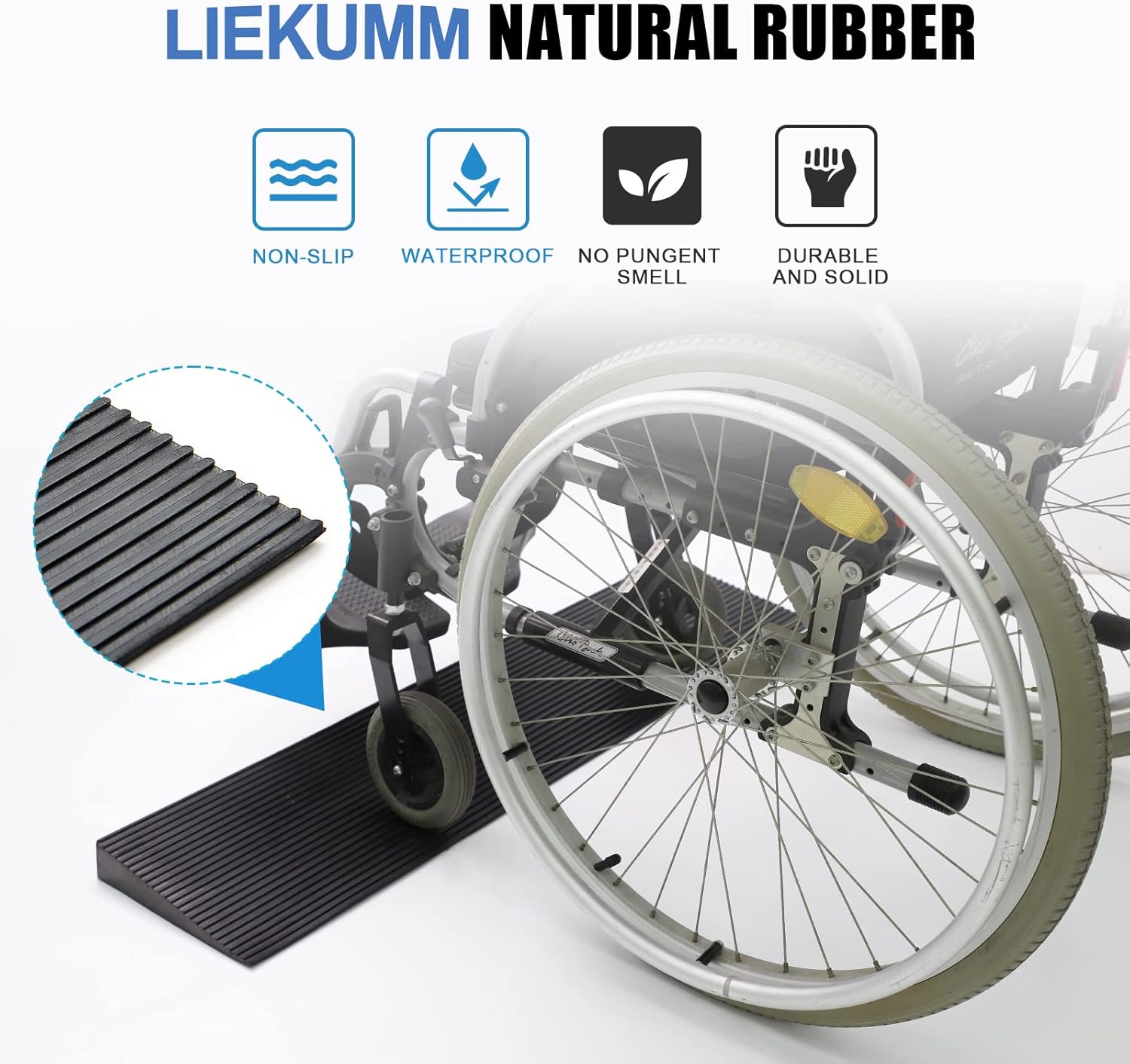 LIEKUMM Threshold Ramp, 1.5cm Rise Rubber Ramp, 500KG Capacity Non-Slip Surface Wheelchairs Ramps for Bicycles, Scooter, Curb Ramps for Driveways, Steps, Stairs-5