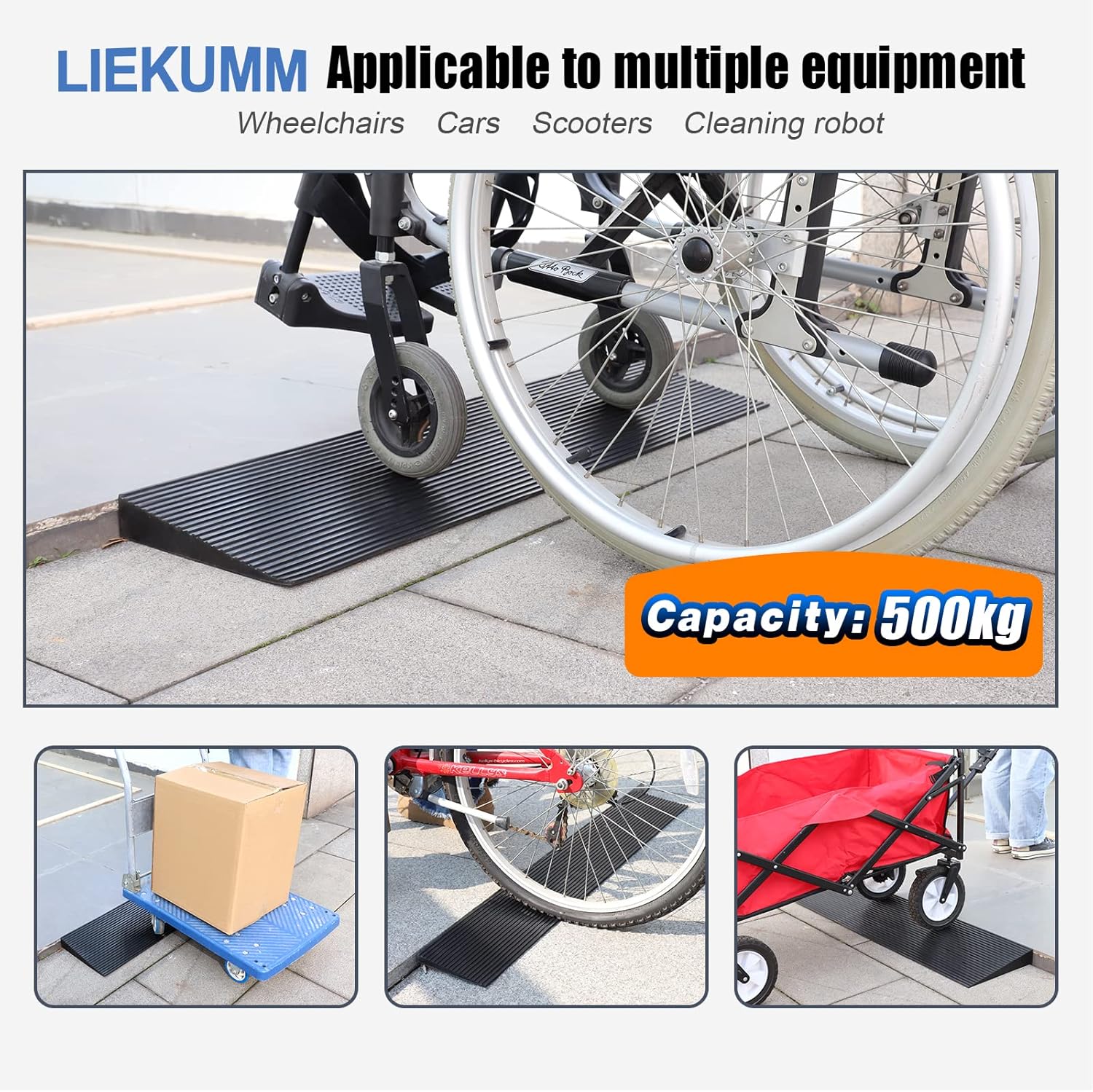 LIEKUMM Threshold Ramp, 1.5cm Rise Rubber Ramp, 500KG Capacity Non-Slip Surface Wheelchairs Ramps for Bicycles, Scooter, Curb Ramps for Driveways, Steps, Stairs-6