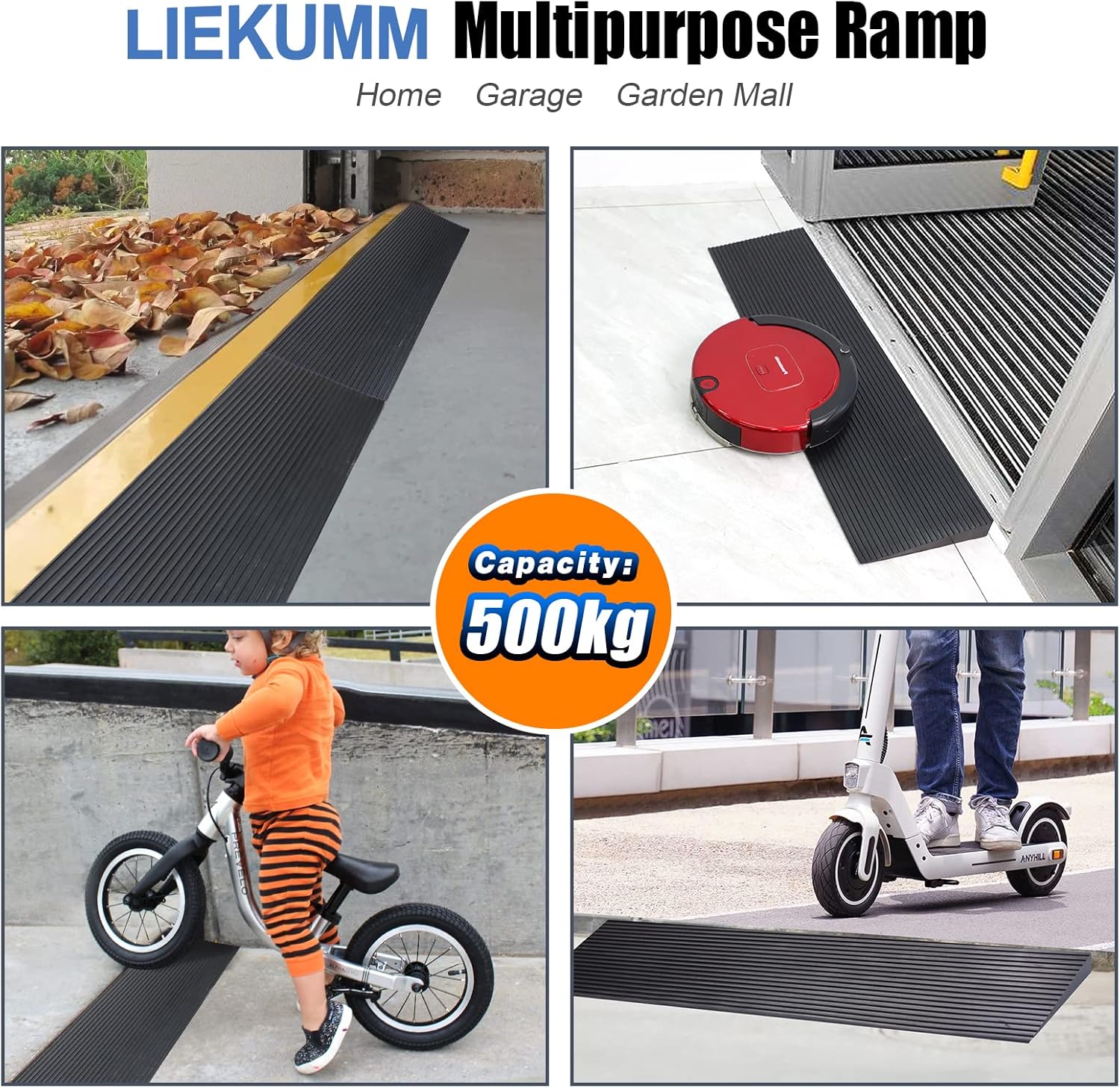 LIEKUMM Threshold Ramp, 4.5cm Rise Rubber Ramps for Wheelchairs, 500KG Capacity Non-Slip Surface Ramps for Mobility Scooters, Curb Ramps for Driveways, Steps, Stairs, Garage Entrance-1