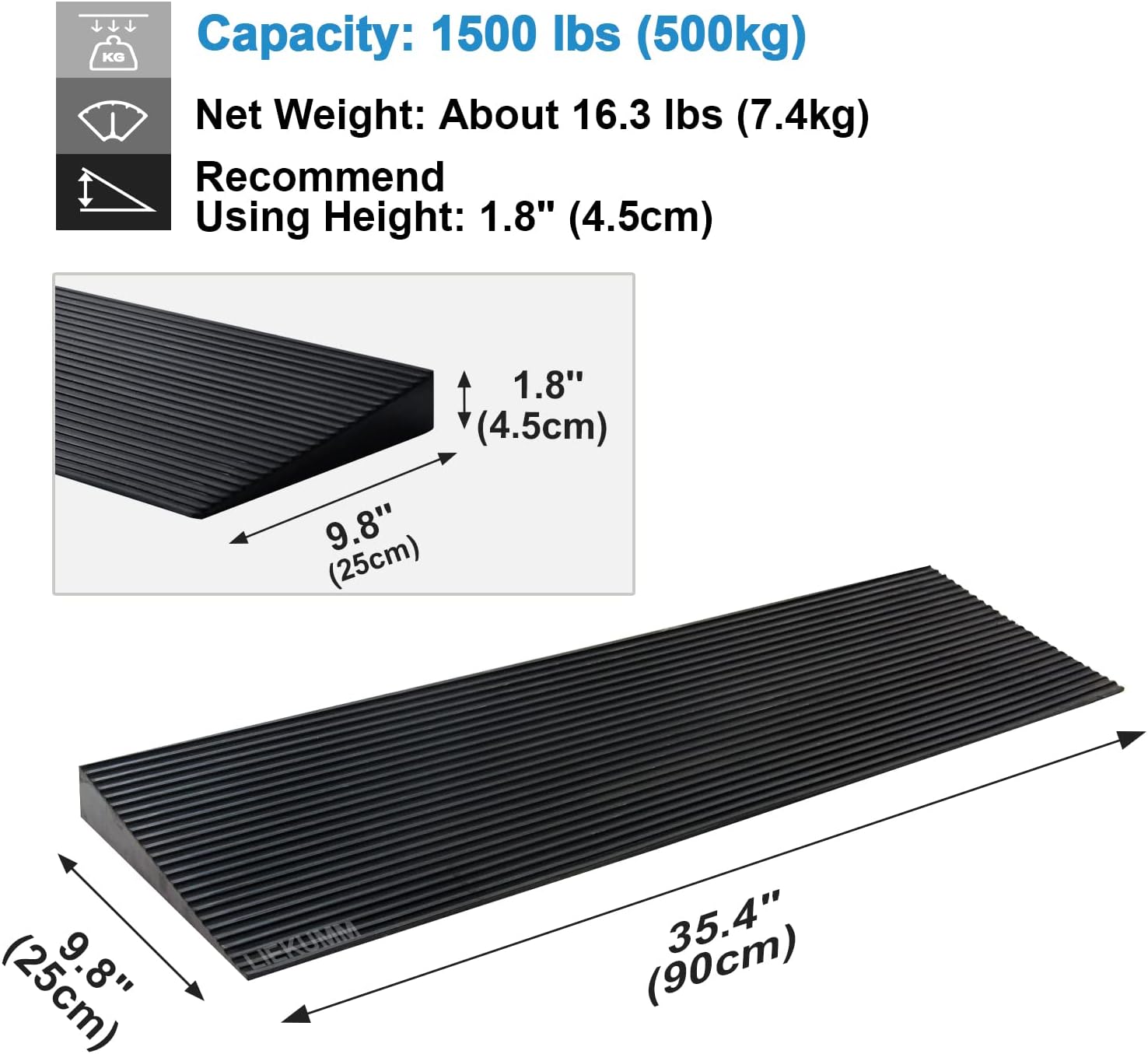 LIEKUMM Threshold Ramp, 4.5cm Rise Rubber Ramps for Wheelchairs, 500KG Capacity Non-Slip Surface Ramps for Mobility Scooters, Curb Ramps for Driveways, Steps, Stairs, Garage Entrance-2