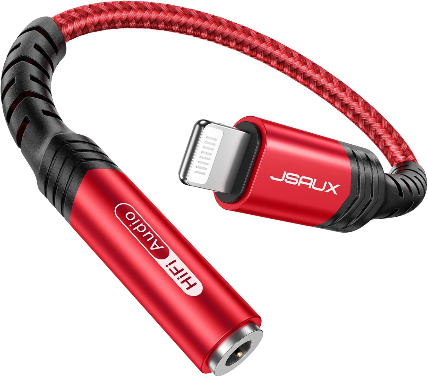 JSAUX Lightning to 3.5mm Headphone Jack Adapter, [Apple MFi Original Chip] iPhone Headphone Jack Aux Adapter Compatible with iPhone 14/14 Pro/14 Pro Max/ 13/12/ 11/ XR/XS/X/ 8/7, iPad iPod-Red-0