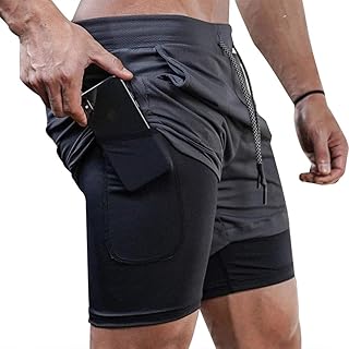 Superora Mens Running Gym 2 in 1 Sports Shorts Breathable Outdoor Workout Training Shorts with Pockets