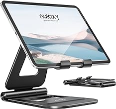 NULAXY Aluminum Dual Foldable iPad Stand, Fully Adjustable Desktop Tablet Holder, iPad Accessories for Office Compatible with Mobile Devices iPad Pro/Air/Mini, iPhone Pro/Max/Plus, Black