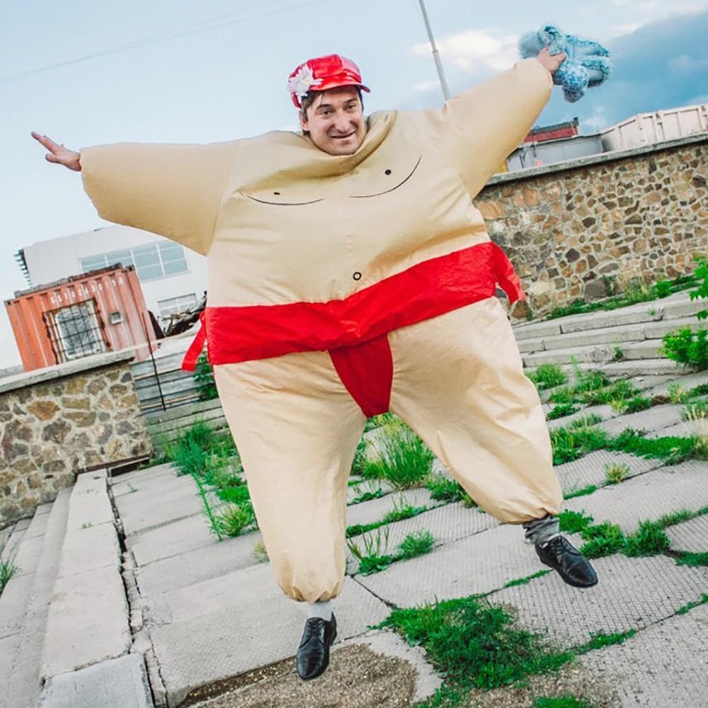 Rafalacy Inflatable Sumo Wrestler Suit Costume for Adult Blow up Halloween Costume Party Fat Suit Fancy Families Member Game Costume-1