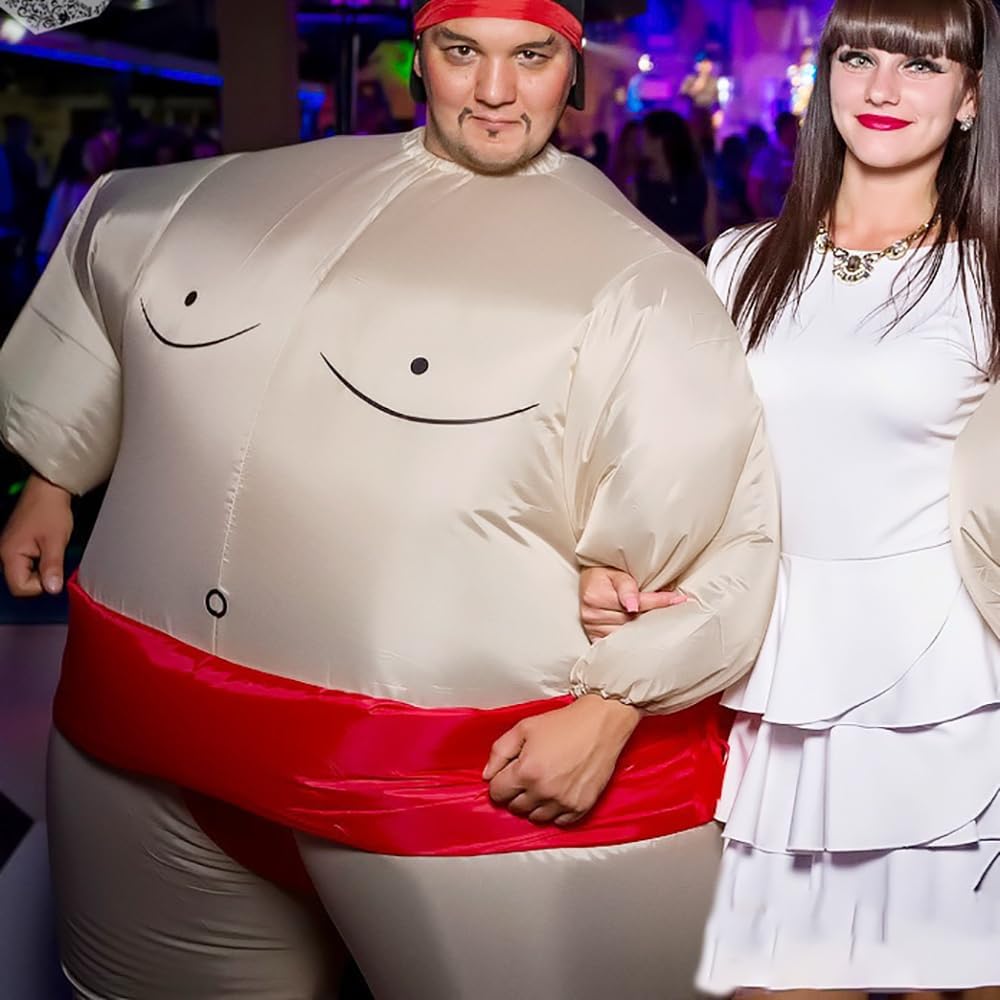 Rafalacy Inflatable Sumo Wrestler Suit Costume for Adult Blow up Halloween Costume Party Fat Suit Fancy Families Member Game Costume-3