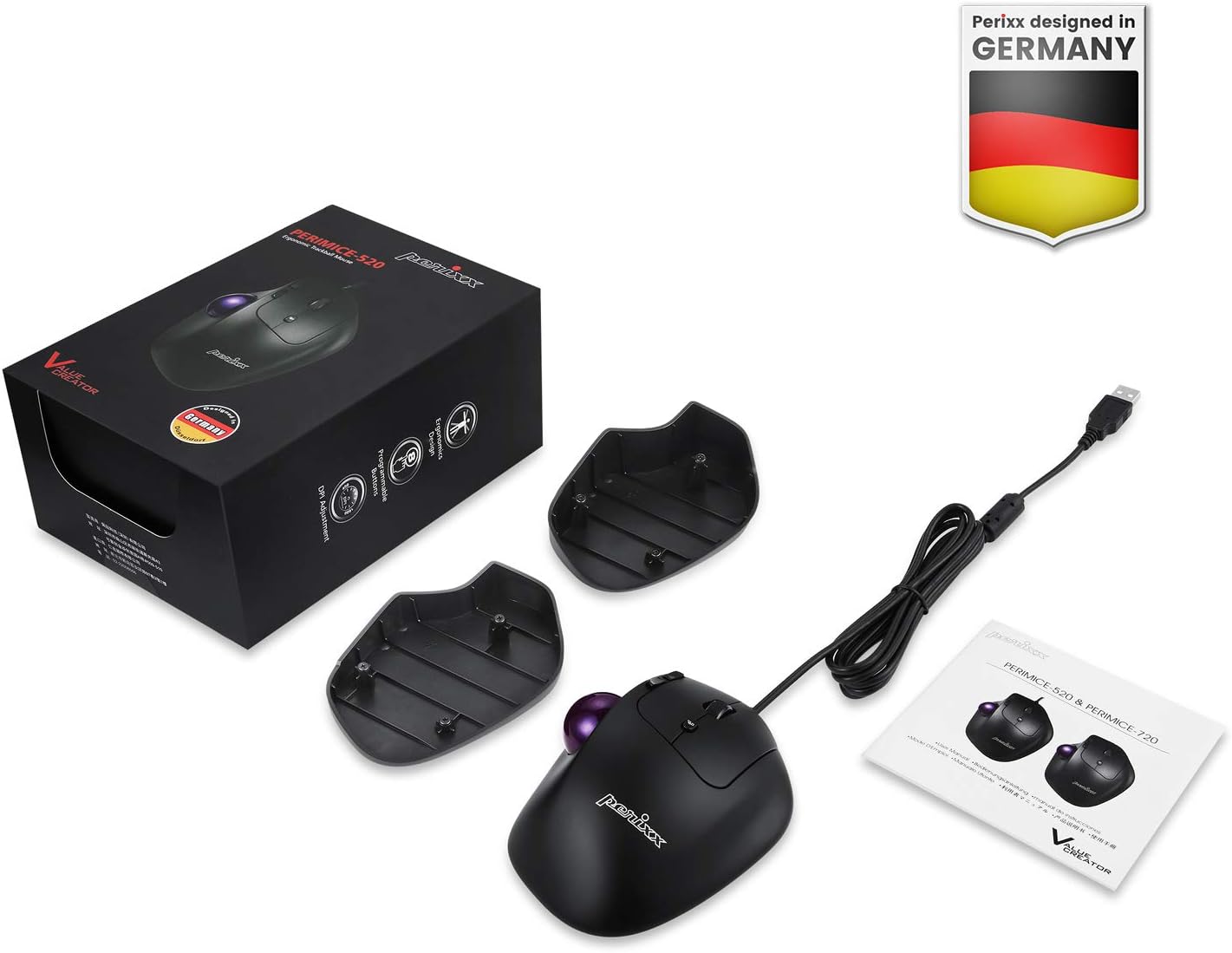 perixx PERIMICE-520 Wired USB Ergonomic Trackball Mouse, Adjustable Angle, 8 Button Design, Black-6