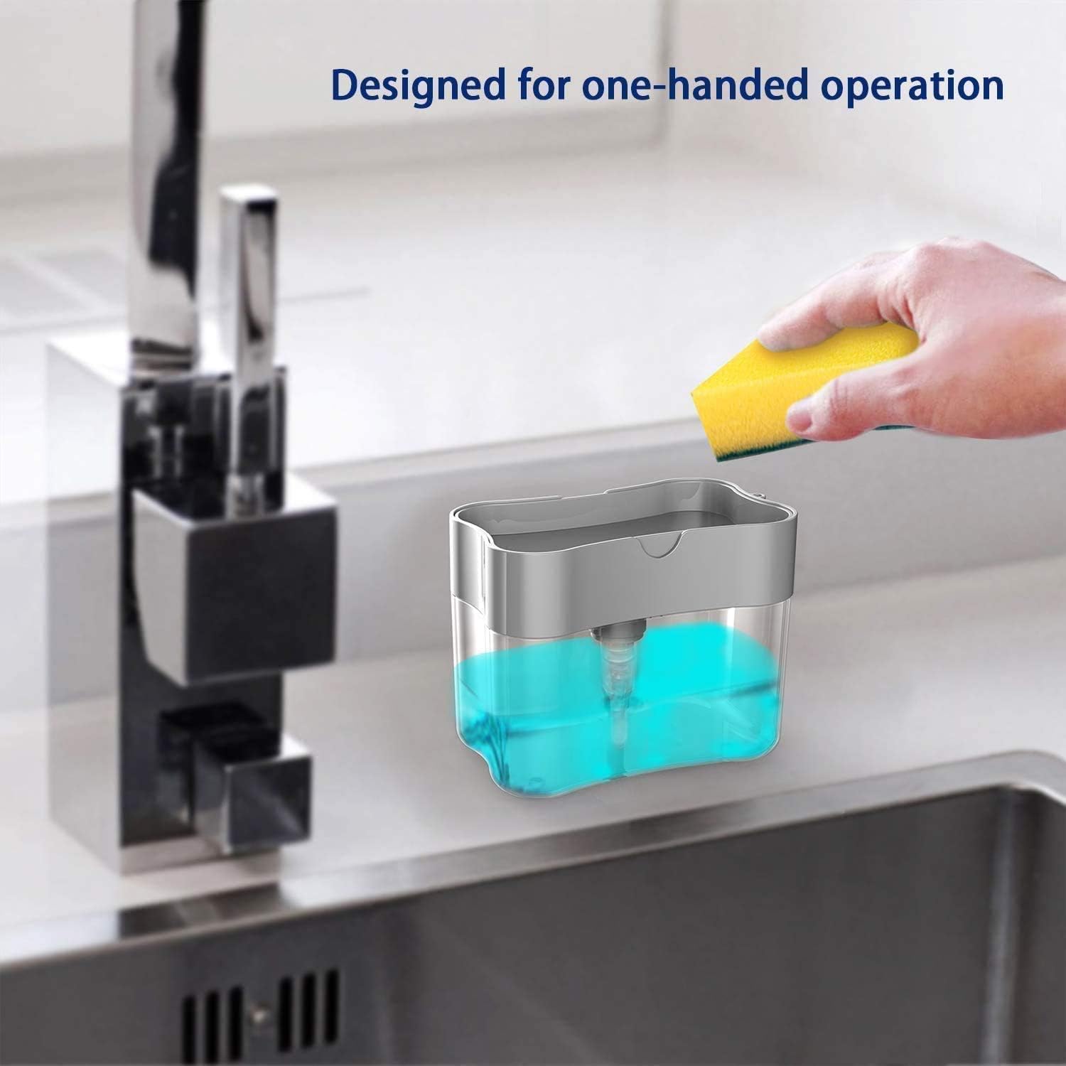 Dish Soap Dispenser for Kitchen,Liquid Soap Dispenser with Sponge Caddy Holder-3