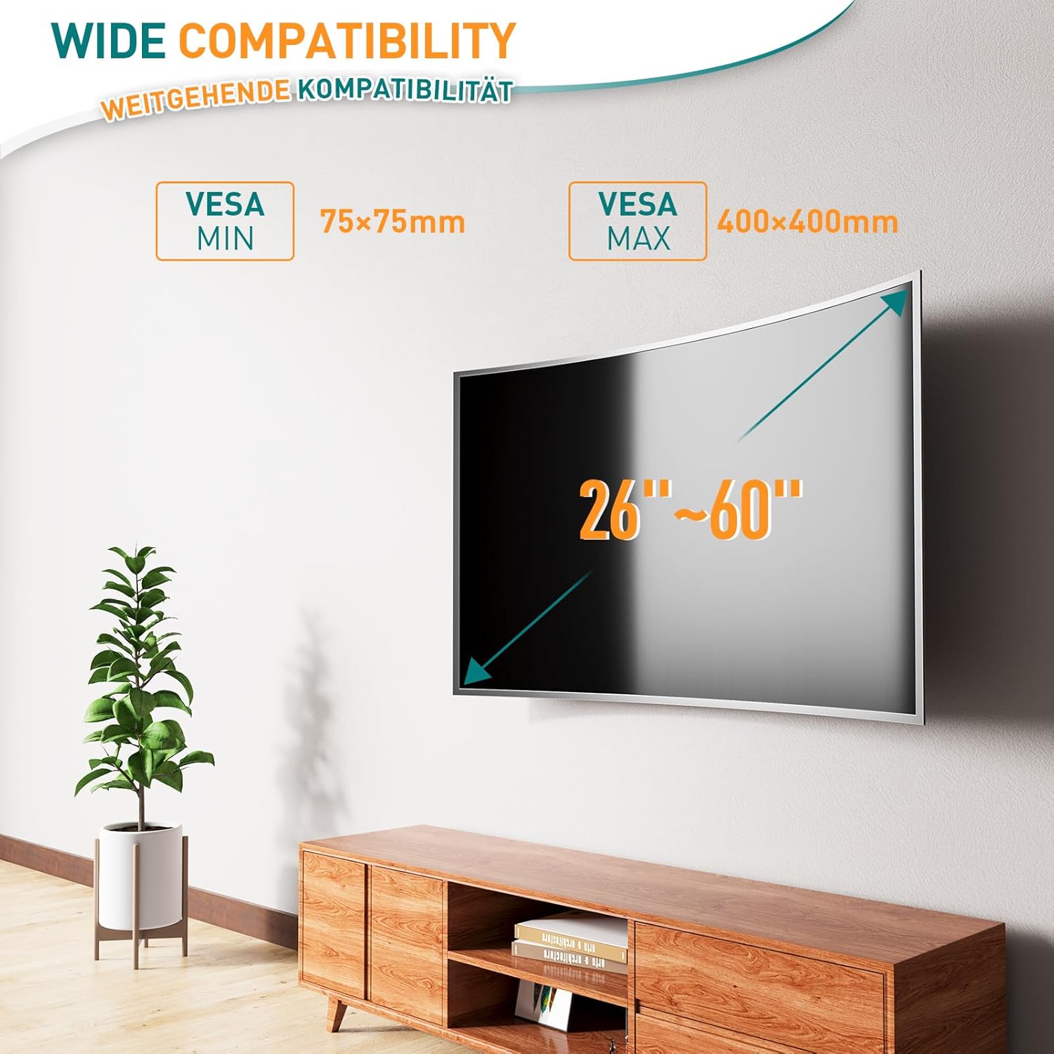 ELIVED Tilt TV Wall Bracket, Ultra Slim TV Mount for Most of 26-60 inch Flat or Curved LCD, LED, OLED TVs with VESA 75x75mm-400x400mm up to 45KG, Tool-free Adjustable Tilting TV Bracket EV007-2