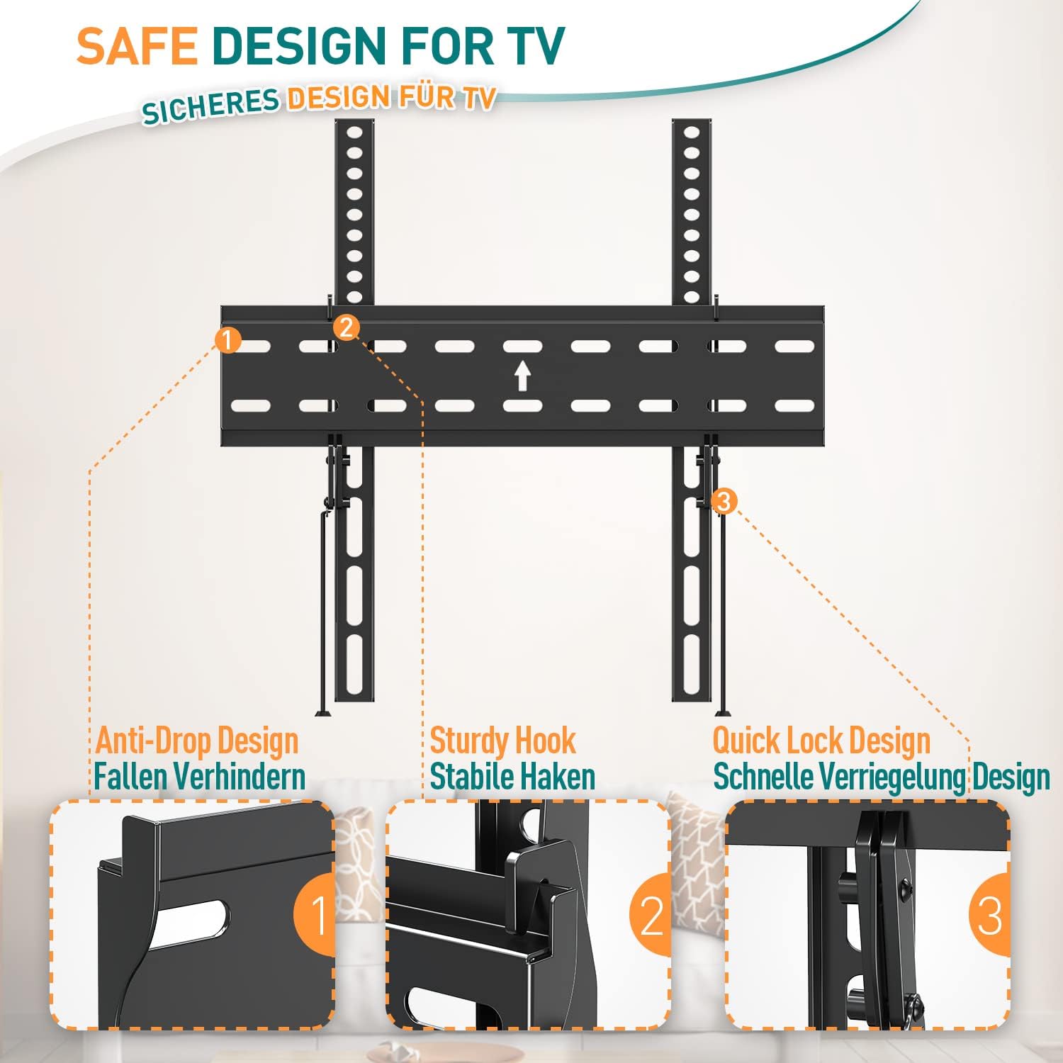 ELIVED Tilt TV Wall Bracket, Ultra Slim TV Mount for Most of 26-60 inch Flat or Curved LCD, LED, OLED TVs with VESA 75x75mm-400x400mm up to 45KG, Tool-free Adjustable Tilting TV Bracket EV007-5