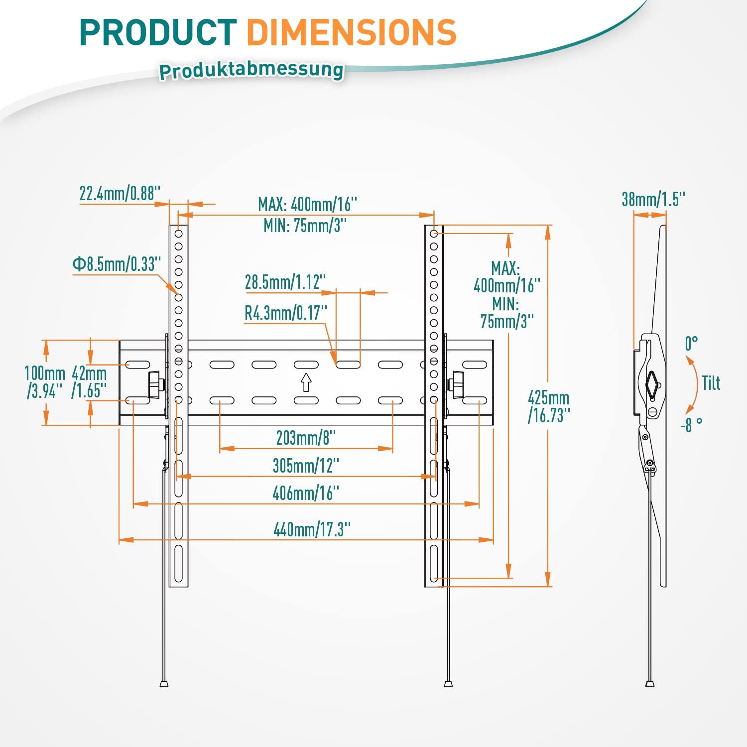 ELIVED Tilt TV Wall Bracket, Ultra Slim TV Mount for Most of 26-60 inch Flat or Curved LCD, LED, OLED TVs with VESA 75x75mm-400x400mm up to 45KG, Tool-free Adjustable Tilting TV Bracket EV007-7