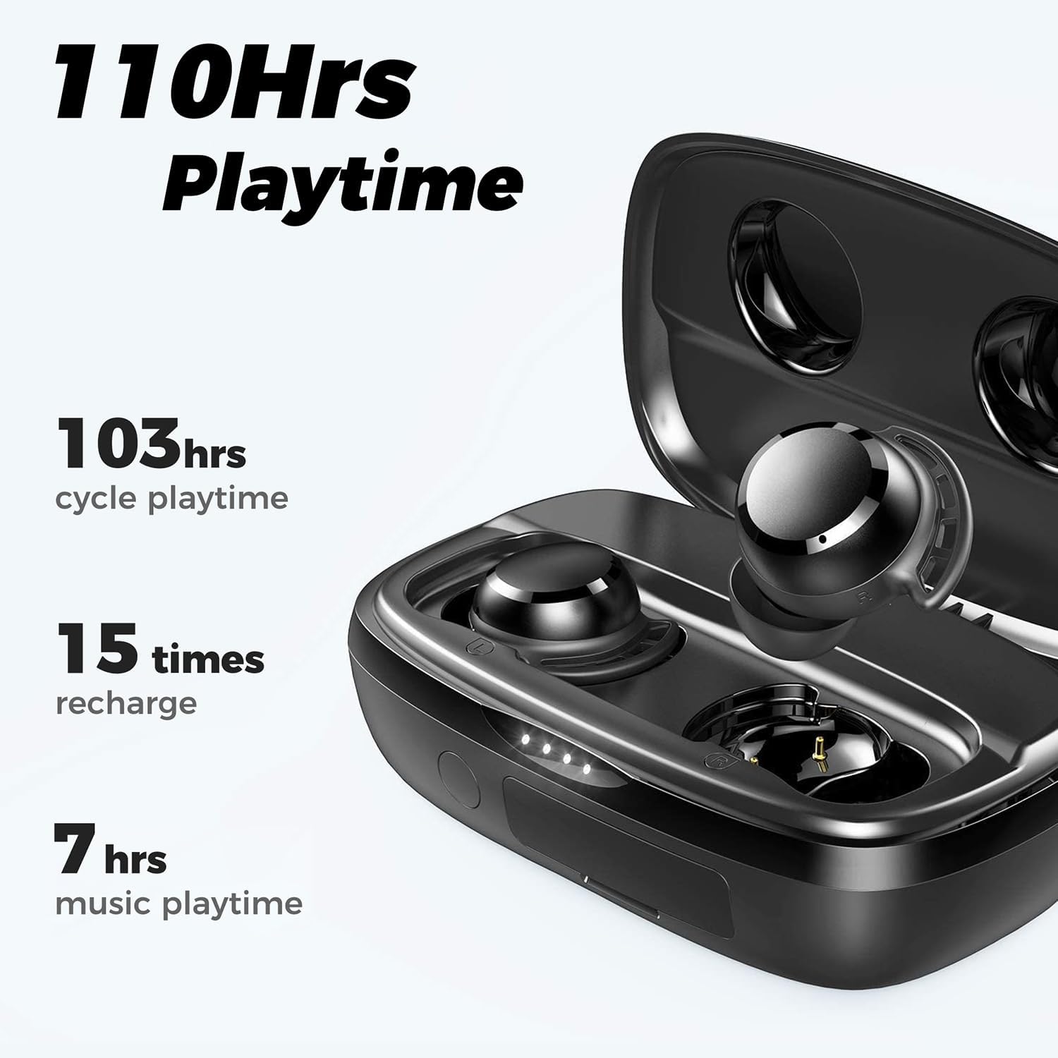 Tribit Wireless Earbuds, Bluetooth 5.3 Headphones In Ear with Microphone, Touch Control Earphones with Call Noise Reduction, Bluetooth Earbuds 110H Playtime, Deep Bass IPX8 Waterproof, Black-1