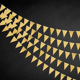 40 Ft Gold Triangle Flags Banner Double Sided Metallic Paper Pennant Bunting Garland for Wedding Baby Bridal Shower Birthday Bachelorette Engagement Christmas Hen Party Decoration Supplies