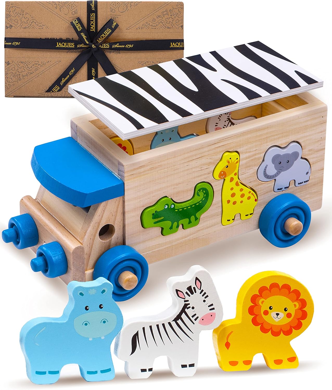 Jaques of London Wooden Shape Sorter for 1 Year Old | Wooden Toys | Safari Bus Animal Toys for 1 2 3 Year Olds | Baby Toys | Since 1795-0