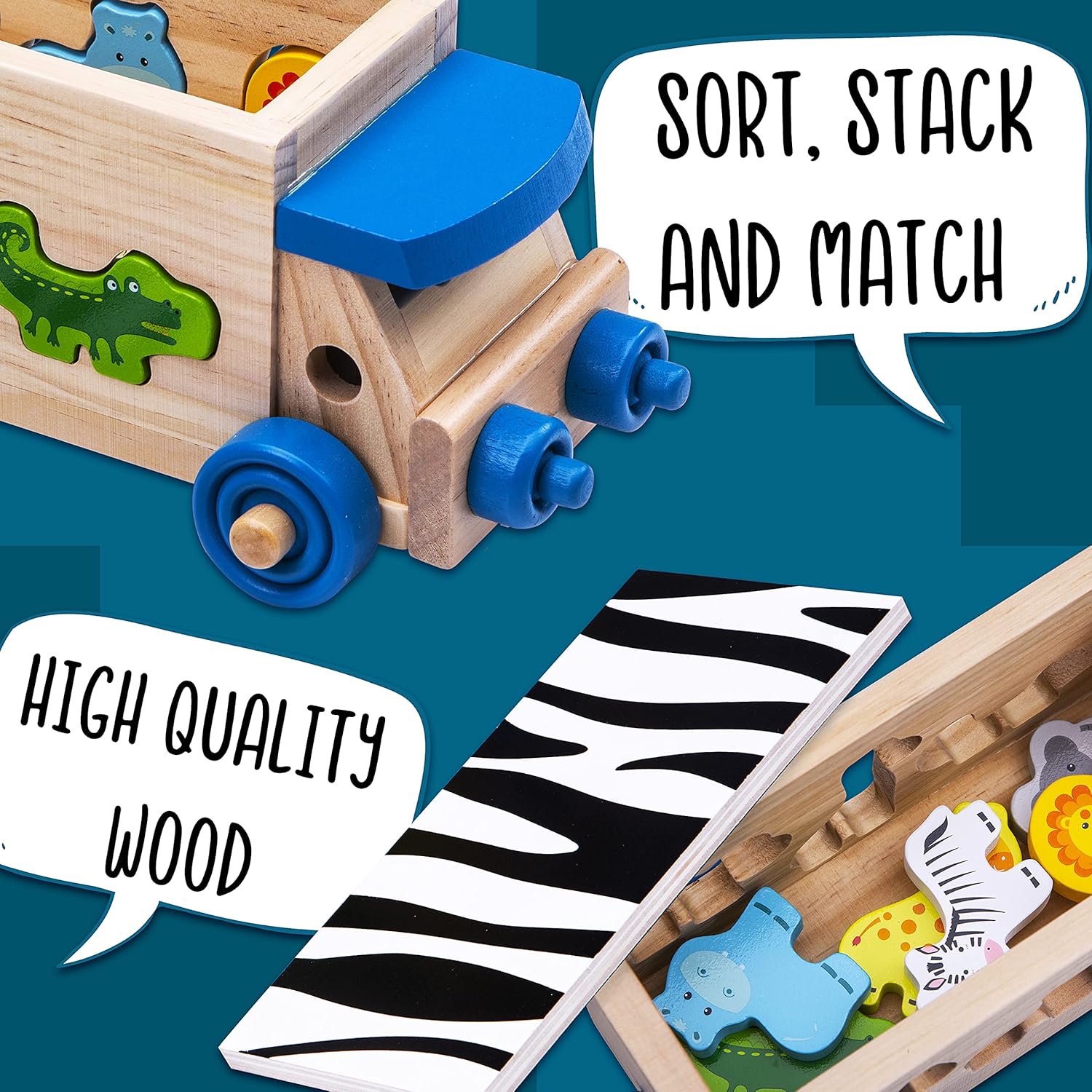 Jaques of London Wooden Shape Sorter for 1 Year Old | Wooden Toys | Safari Bus Animal Toys for 1 2 3 Year Olds | Baby Toys | Since 1795-1