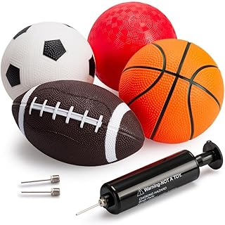 INPODAK Balls for Toddlers 1-3,5 Inches PVC Football, Small Rugby Ball for kids, Mini Basketball, Backyard Game Sport Balls Set for Indoor Outdoor Garden