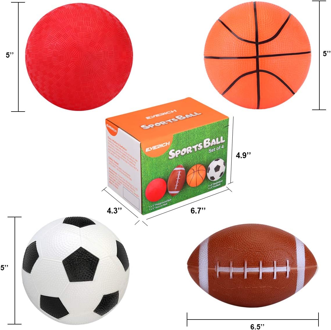 INPODAK Balls for Toddlers 1-3,5 Inches PVC Football, Small Rugby Ball for kids, Mini Basketball, Backyard Game Sport Balls Set for Indoor Outdoor Garden-1