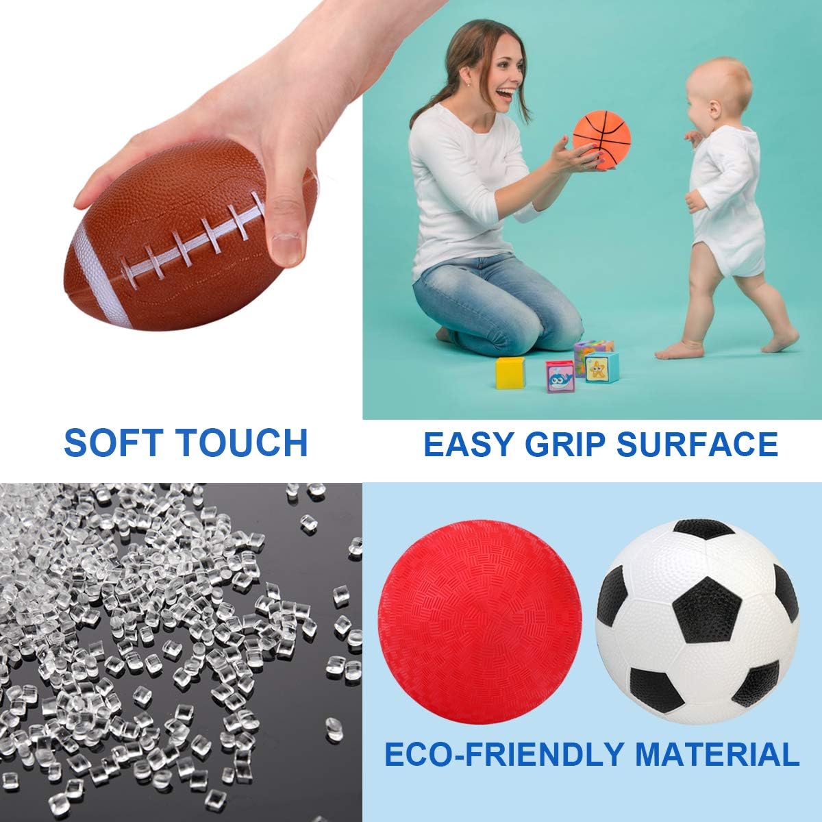 INPODAK Balls for Toddlers 1-3,5 Inches PVC Football, Small Rugby Ball for kids, Mini Basketball, Backyard Game Sport Balls Set for Indoor Outdoor Garden-2