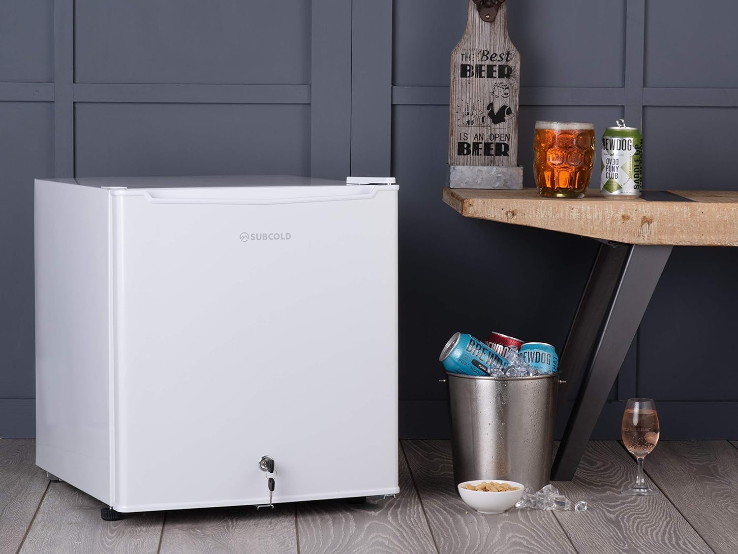 Subcold Eco50 Mini Fridge White | Table-Top Model | Counter-Top Fridge | Solid Door with Chiller Box | Lock & Key | Energy Efficient (50L, White)-1