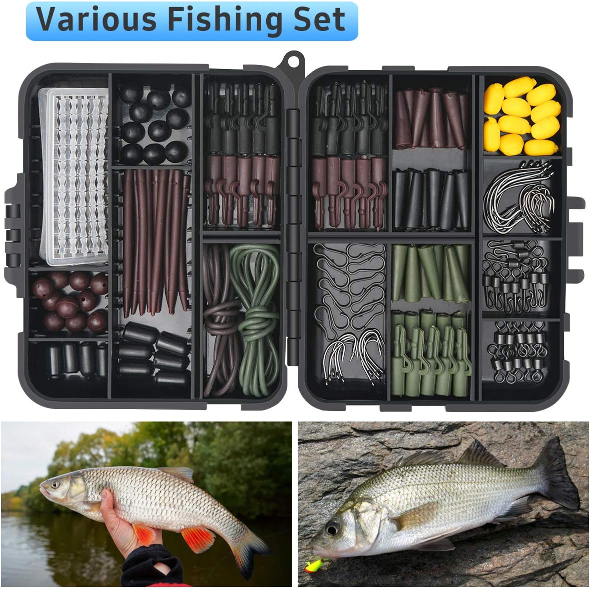 Vicloon 272 Pcs Carp Fishing Tackle in Box, Fishing Accessories Kit Including Fishing Hooks, Safety Clips Hooks, Fishing Line Beads, Boilie Stops, Corn, Tubing and other Accessories-4