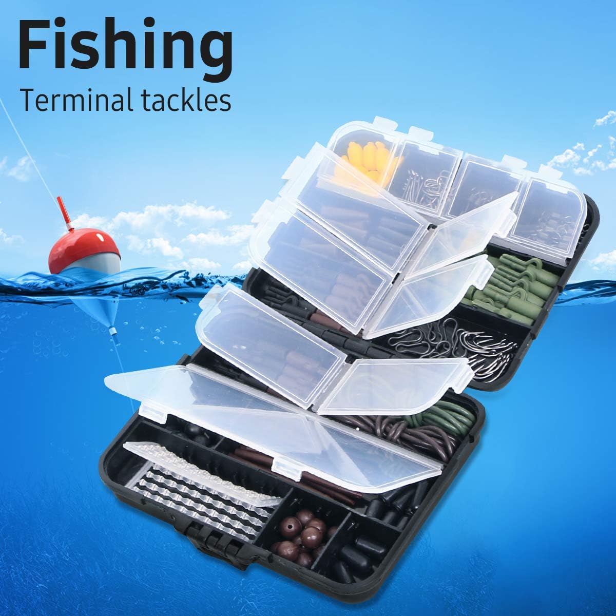 Vicloon 272 Pcs Carp Fishing Tackle in Box, Fishing Accessories Kit Including Fishing Hooks, Safety Clips Hooks, Fishing Line Beads, Boilie Stops, Corn, Tubing and other Accessories-6