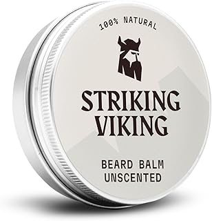 Striking Viking Beard Balm - Natural Mustache & Beard Conditioner Wax With Shea Butter Tea Tree Argan & Jojoba Oil - Unscented Beard Balm - Moustache Balm - Beard Styling Balm