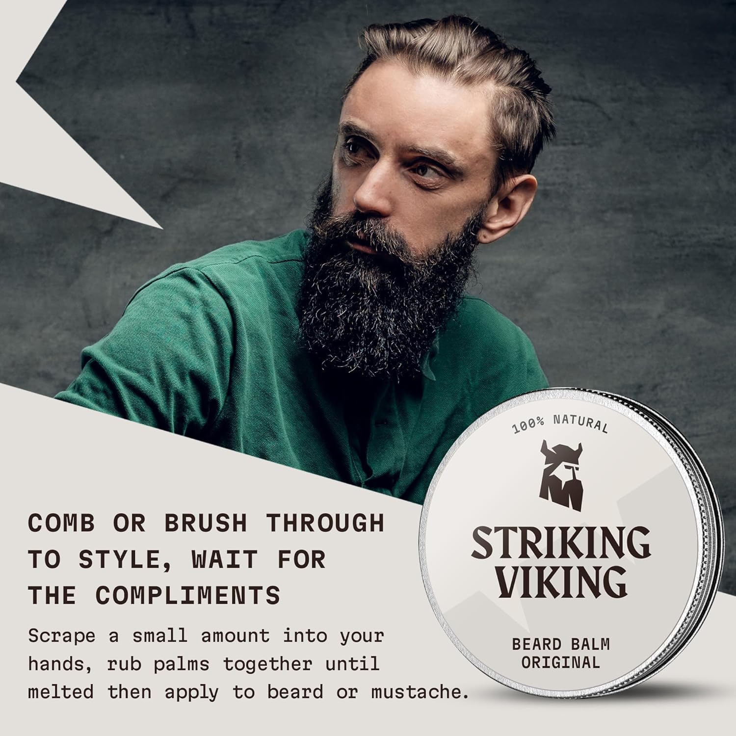 Striking Viking Beard Balm - Natural Mustache & Beard Conditioner Wax With Shea Butter Tea Tree Argan & Jojoba Oil - Unscented Beard Balm - Moustache Balm - Beard Styling Balm-1