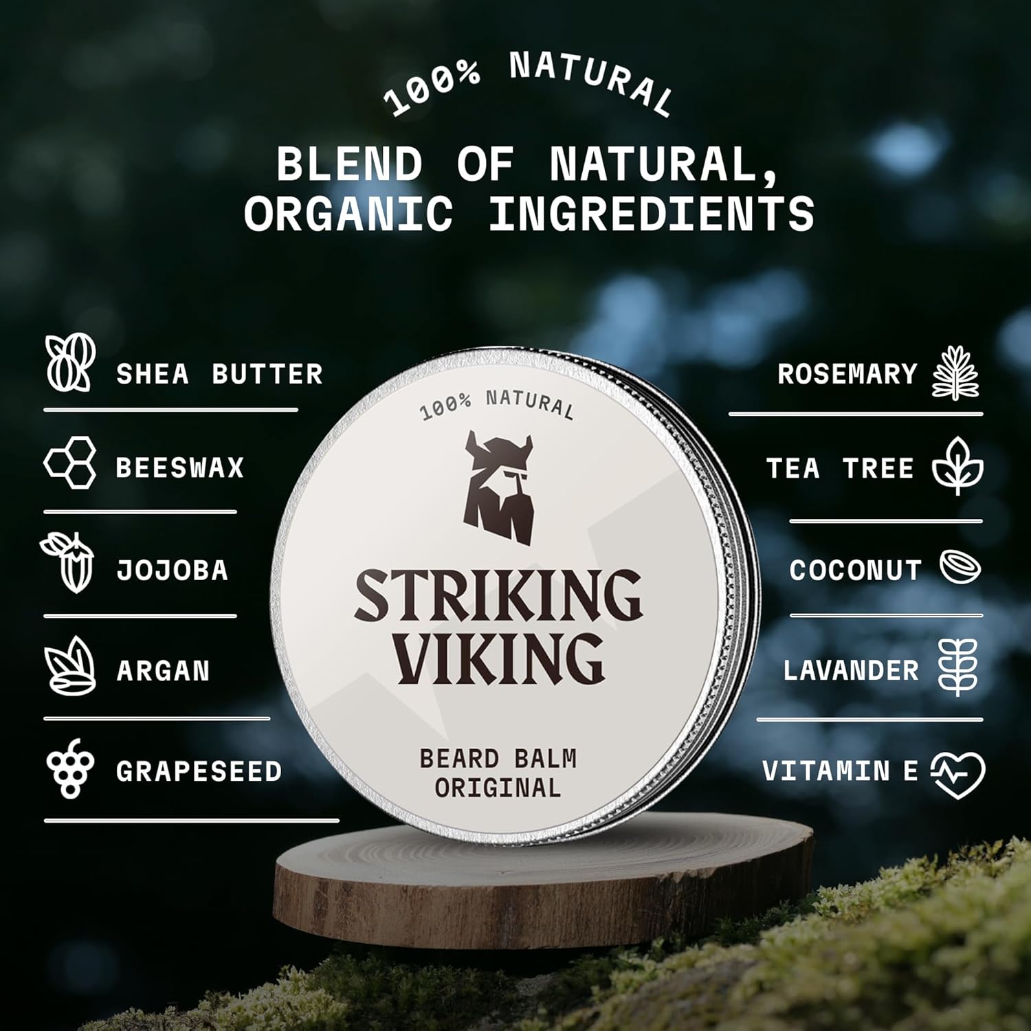 Striking Viking Beard Balm - Natural Mustache & Beard Conditioner Wax With Shea Butter Tea Tree Argan & Jojoba Oil - Unscented Beard Balm - Moustache Balm - Beard Styling Balm-2