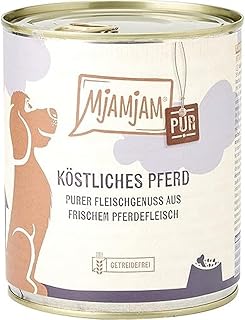 MjAMjAM - premium wet food for dogs - pure meat enjoyment - delicious pure horse, pack of 6 (6 x 800 g), grain-free with extra meat