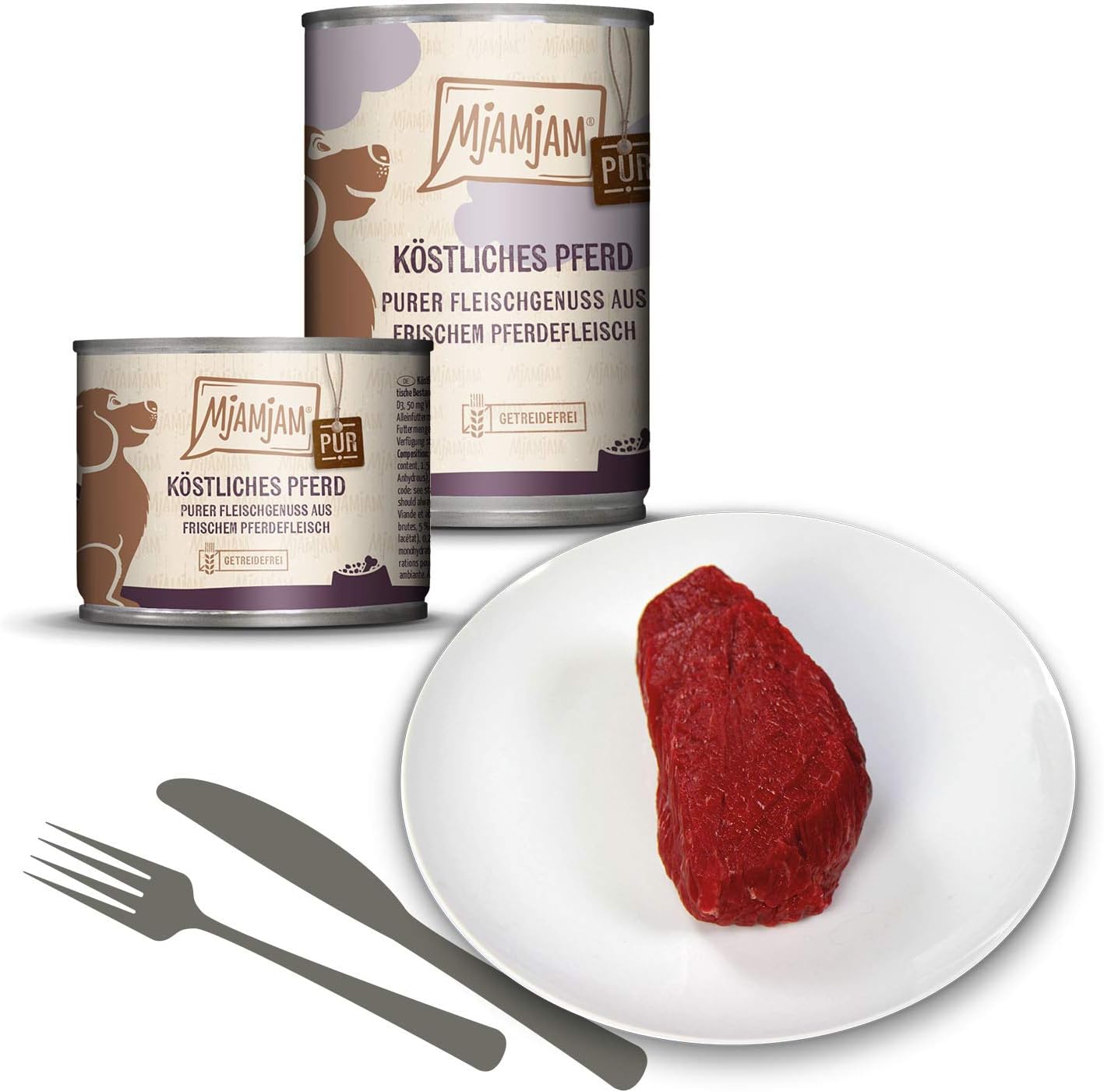 MjAMjAM - premium wet food for dogs - pure meat enjoyment - delicious pure horse, pack of 6 (6 x 800 g), grain-free with extra meat-1