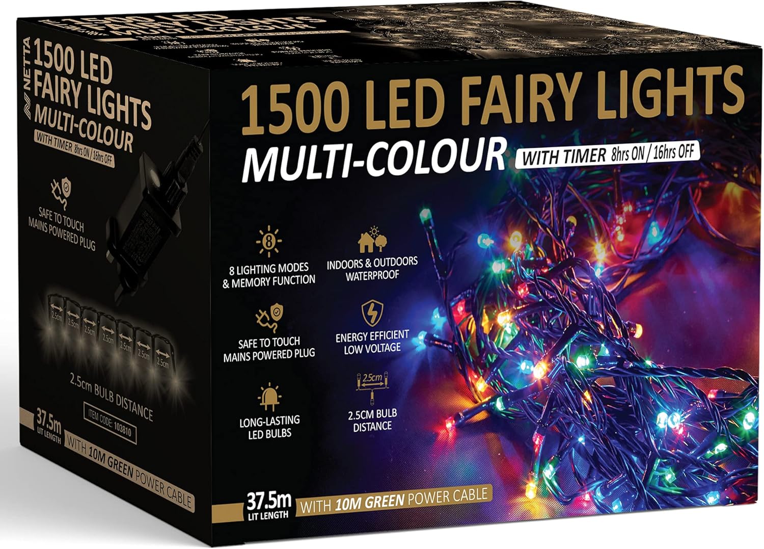 Christmas Tree Lights 1500 LED 37.5m Multi-Colour - 2.5cm Bulb Distance Fairy String Lights Plug in with Timer and Memory Functions - Suitable for Outdoor/Indoor Use-0