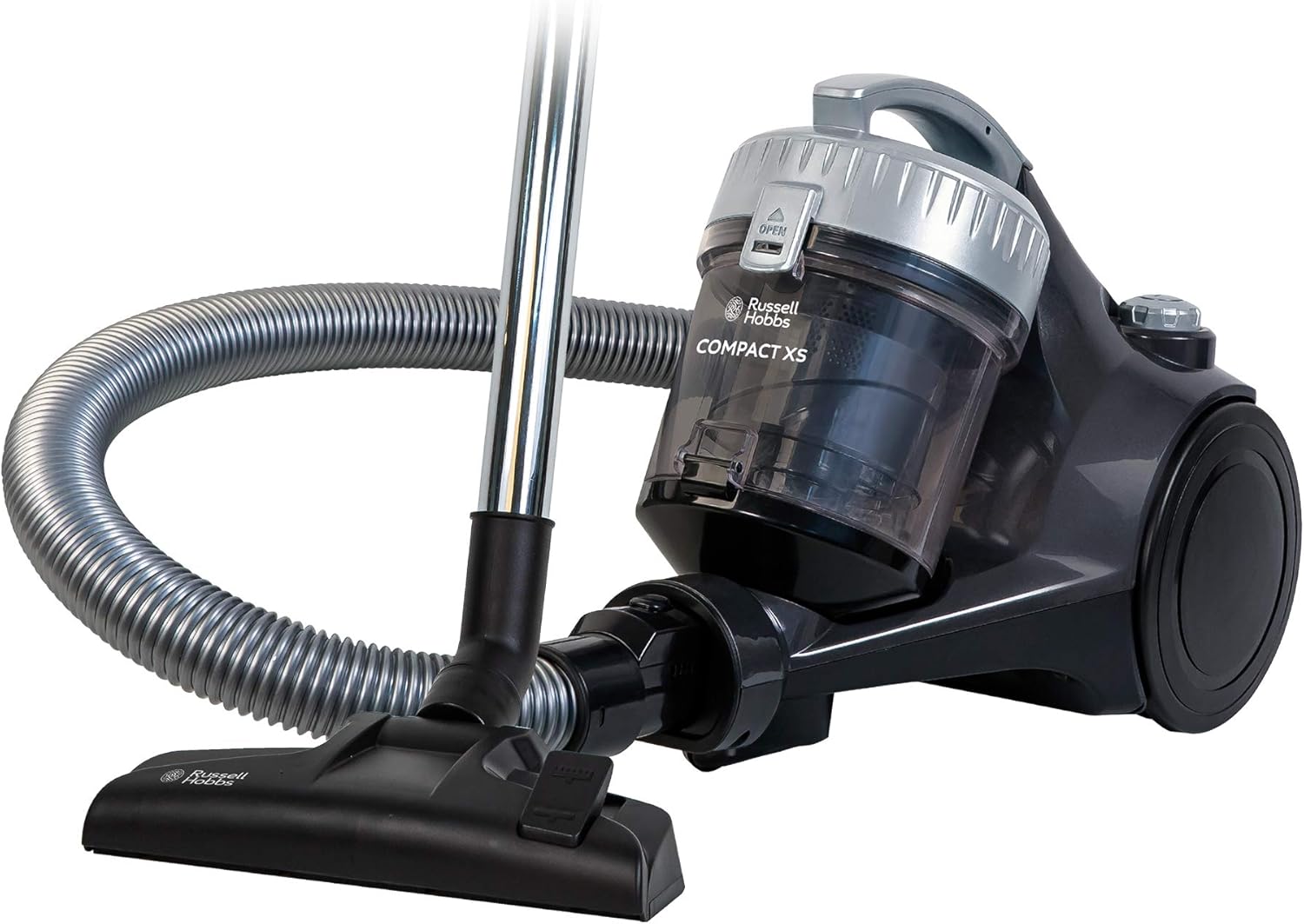 Russell Hobbs Cylinder Vacuum Cleaner COMPACT XS 1.5 Litre Grey & Silver with 3 in 1 Multi-Tool, Triple Filtration 700W Ultra Compact, 2 Year Guarantee RHCV1611-0