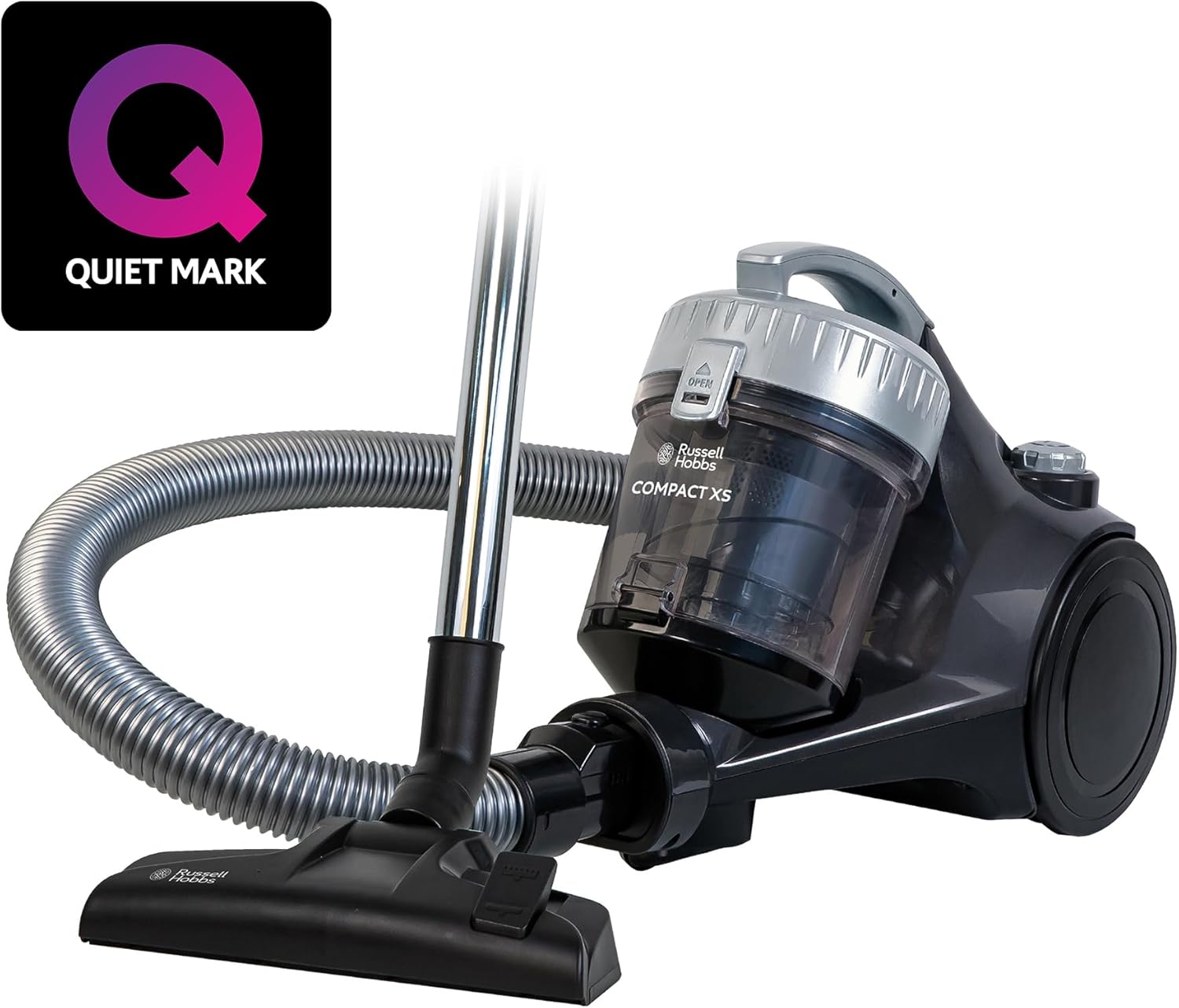 Russell Hobbs Cylinder Vacuum Cleaner COMPACT XS 1.5 Litre Grey & Silver with 3 in 1 Multi-Tool, Triple Filtration 700W Ultra Compact, 2 Year Guarantee RHCV1611-2